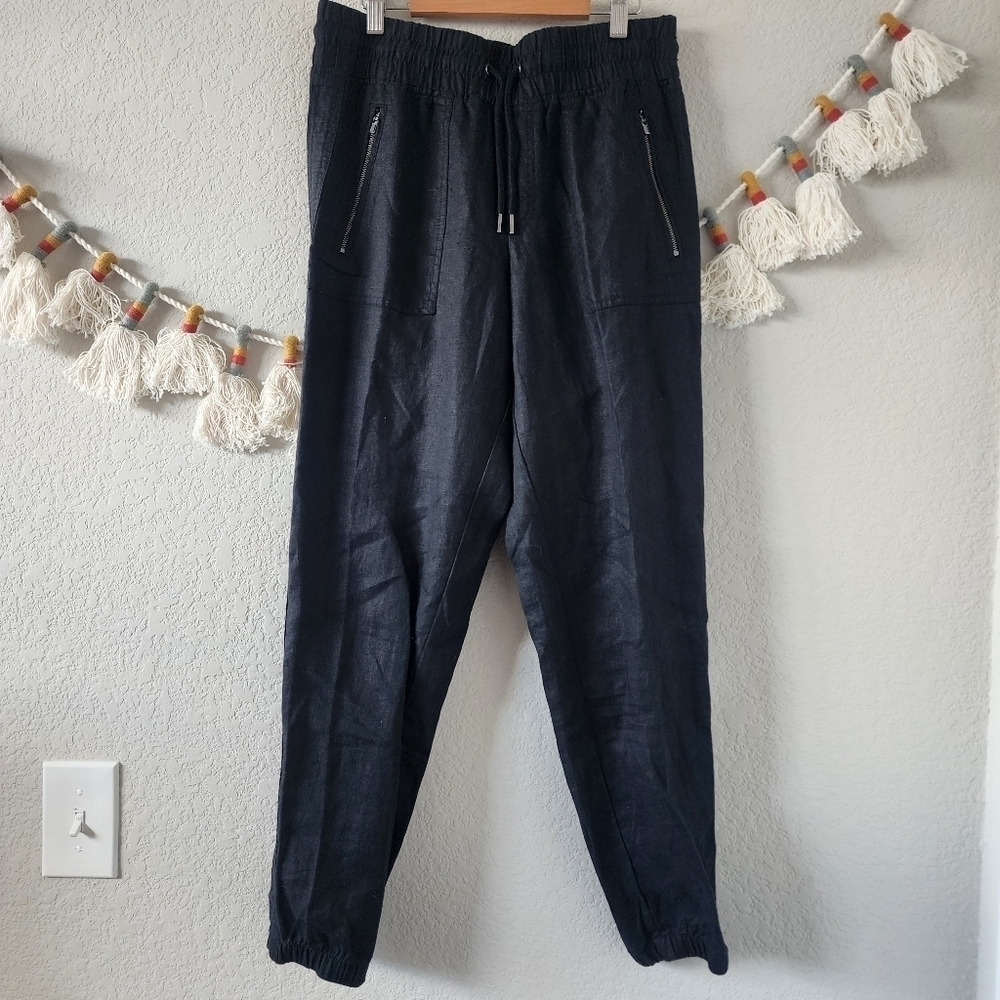 Athleta Cabo Linen Jogger Black Tappered Casual Lagenlook Beachy Lounge 4